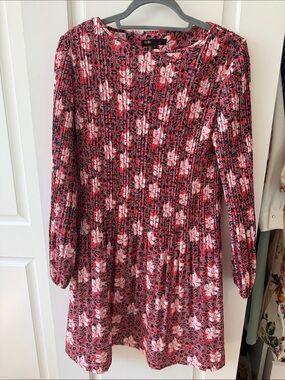 Maje Red and White Floral Long-Sleeve Dress